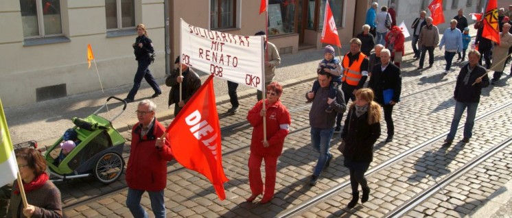 Am 1. Mai in Brandenburg: Solidarität mit Renato Steinbrink (Foto: WeM)
