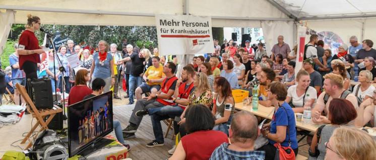 Das Streikzelt am Essener Klinikum ist das Zentrum der Streikenden und der Solidarität. (Foto: Dave Kittel)