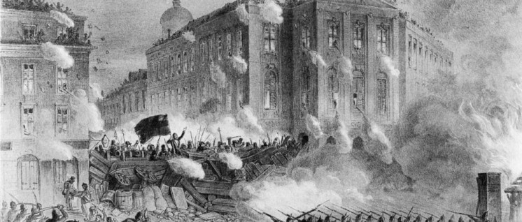 Barrikadenkampf auf dem Alexanderplatz in Berlin in der Nacht vom 18. auf den 19. März 1848 (Foto: gemeinfrei)