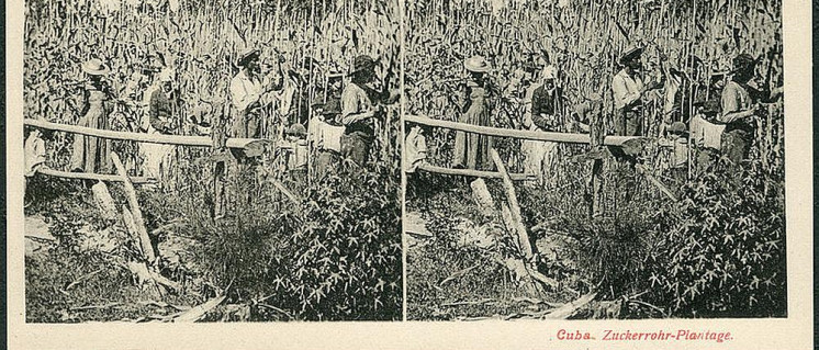 Sklaven, die zur Arbeit auf einer Zuckerrohr-Plantage unter Androhung schlimmster Strafen gezwungen wurden. (Foto: Ansichtskarte Fa. Knackstedt/wikimedia/ CC-PD_Mark)