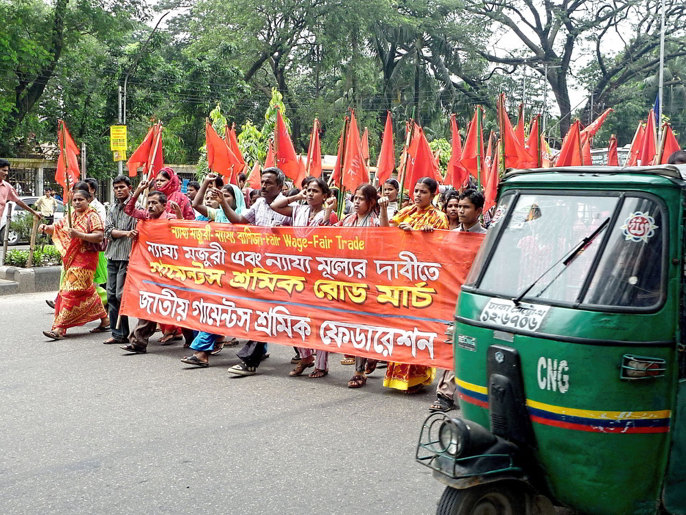 Demonstration der Gewerkschaft National Garment Workers Federation (NGWF) in Dhaka