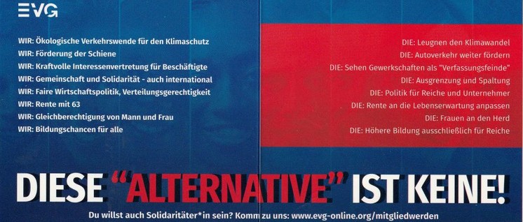 Wo stehen „Die“, wo steht die Gewerkschaft: Kampagne der EVG gegen die rechten Demagogen.