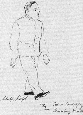 Carl von Ossietzky, Sonnenburg, 30. Juni 1933. Zeichnung von Adolf Noetzel
