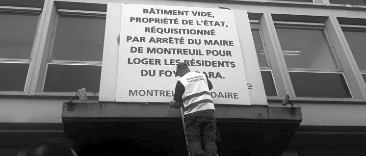„Leeres Gebäude in Staatseigentum, requiriert auf Erlass des Bürgermeisters von Montreuil.“ (Foto: PCF Montreuil)
