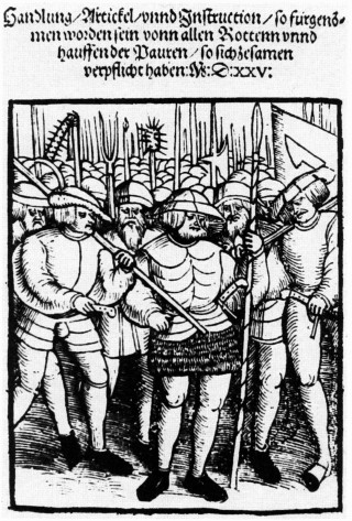 Die „Zwölf Artikel der aufständischen Bauern“ stellten das Kampfprogramm des Bauernkrieges dar. Titelblatt einer der zahlreichen Ausgaben aus dem Jahr 1525.