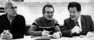 Von links nach rechts: Robert Steigerwald, Willi Gerns und Herbert Mies auf einer Konferenz der DKP, März 1984 in Bochum. (Foto: UZ-Archiv)