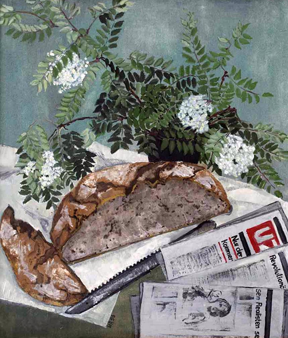 Brot mit UZ, 1993,  50 x 60 cm, Harzöl auf Leinwand