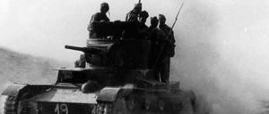 Interbrigadisten der XI. Internationalen Brigade aufseiten der Spanischen Republik während der Schlacht von Belchite (1937). (Foto: Michail Kolzow / public domain)