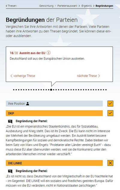 Bei „Wahl-O-Mat“ kann man seine eigene Meinung mit den Antworten der zur Wahl stehenden Parteien vergleichen.