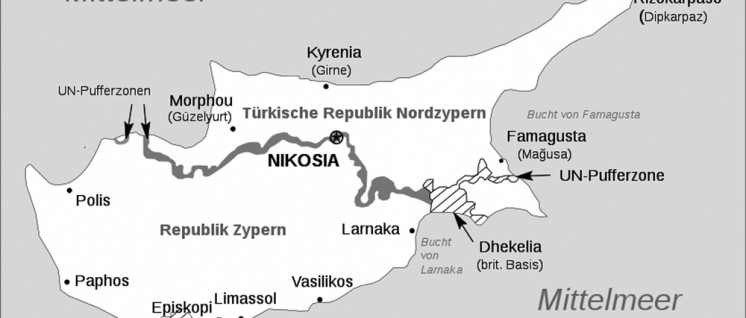 Geteiltes Zypern (Foto: [url=https://de.wikipedia.org/wiki/Zypern#/media/File:Zypernkonflikt.svg]Karte: Bastianow/wikimedia[/url])