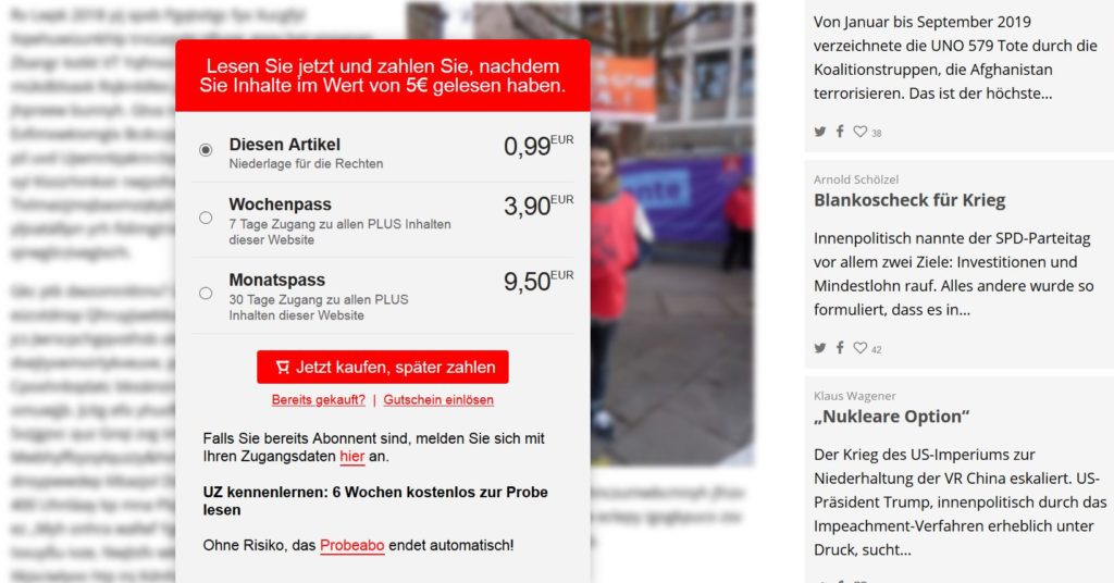 „LaterPay“ ermöglicht einen sofortigen Zugang zum Artikel – ohne Registrierung.