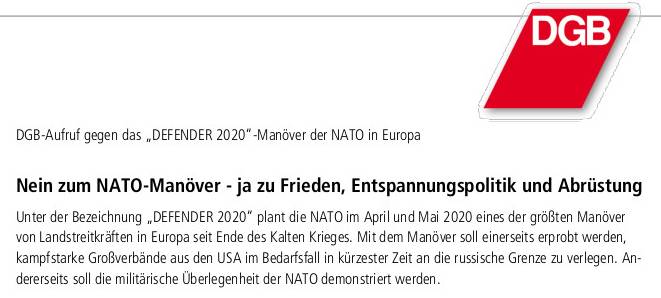 DGB DEFENDER2020 - Gewerkschaftsbund gegen NATO-Manöver - Defender 2020, Friedenskampf, Gewerkschaften - Blog