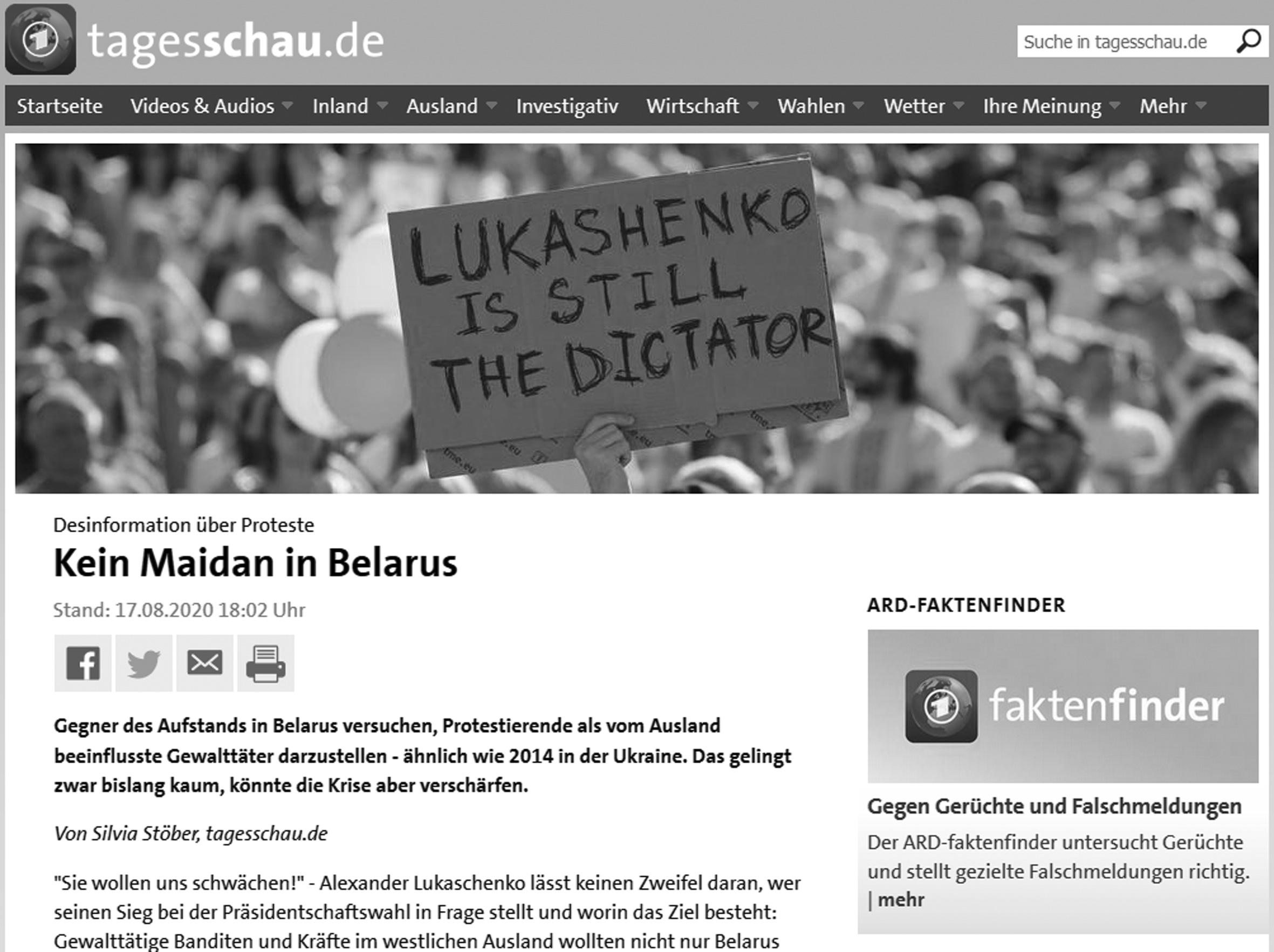 351301a Belarus Tagesschau Screenshot - Zum Abschuss freigegeben - Belarus, Fernsehen, Medienkritik - Hintergrund
