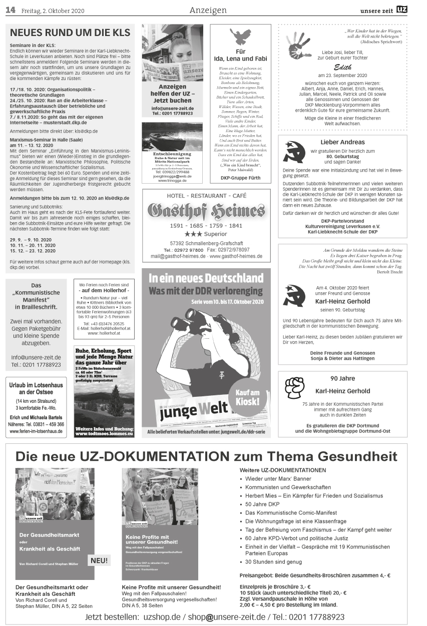 UZ 40 14 - Anzeigen 2020-40 - UZ vom 2. Oktober 2020 - UZ vom 2. Oktober 2020