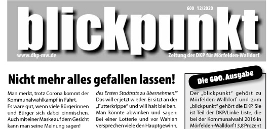 600 bp Dezemberr 2020 klein 1 - Unsere Glückwünsche zum 600sten! - DKP, Kleinzeitung - Aktion