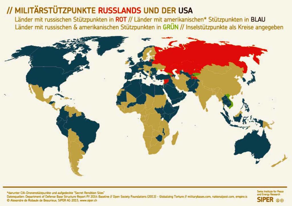 SIPER Grafik Militaerstuetzpunkte Russlands und der USA - China – ein Militarismus unter anderen? - Antimilitarismus, China, USA - Theorie & Geschichte