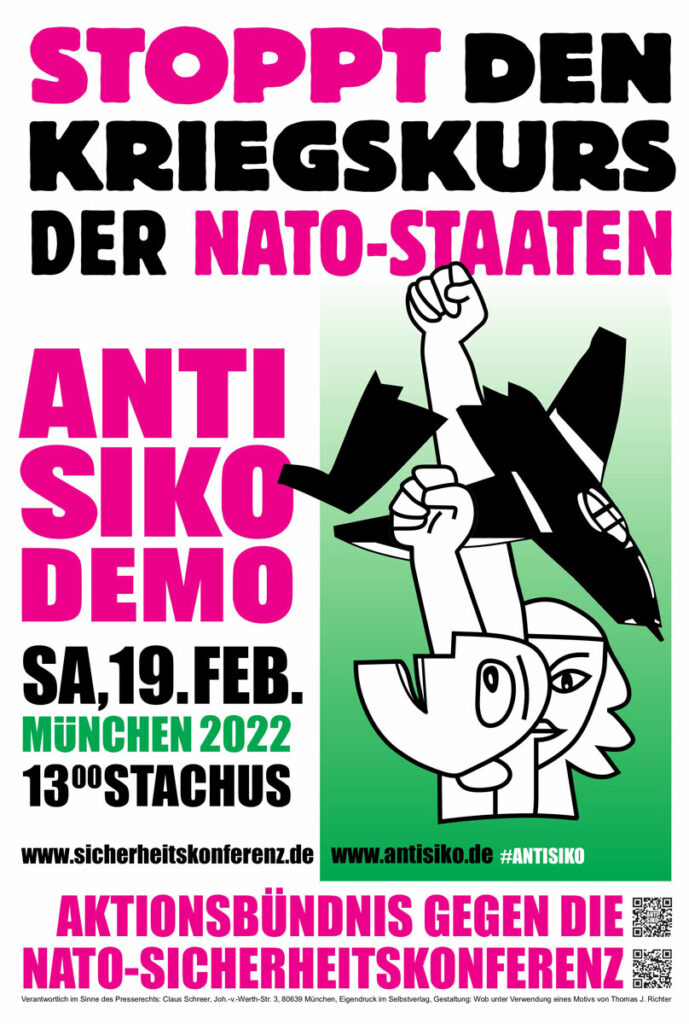 Plakat Antisiko 2022cut - Stoppt den Kriegskurs der NATO-Staaten - Aggression, Aufrüstung, Friedenskampf, Militarisierung, NATO - Blog, Neues aus den Bewegungen