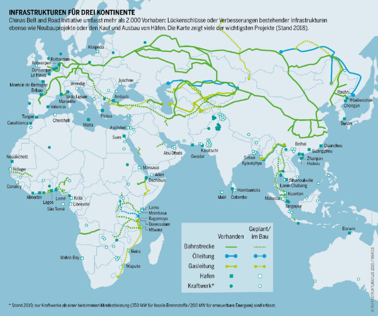 221001 China Belt Road Initiative Landkarte Projekte 2018 - Aufstiegschance für die Unterdrückten - Der Umbau der Welt, Neue Seidenstraße, Uwe Behrens - Hintergrund