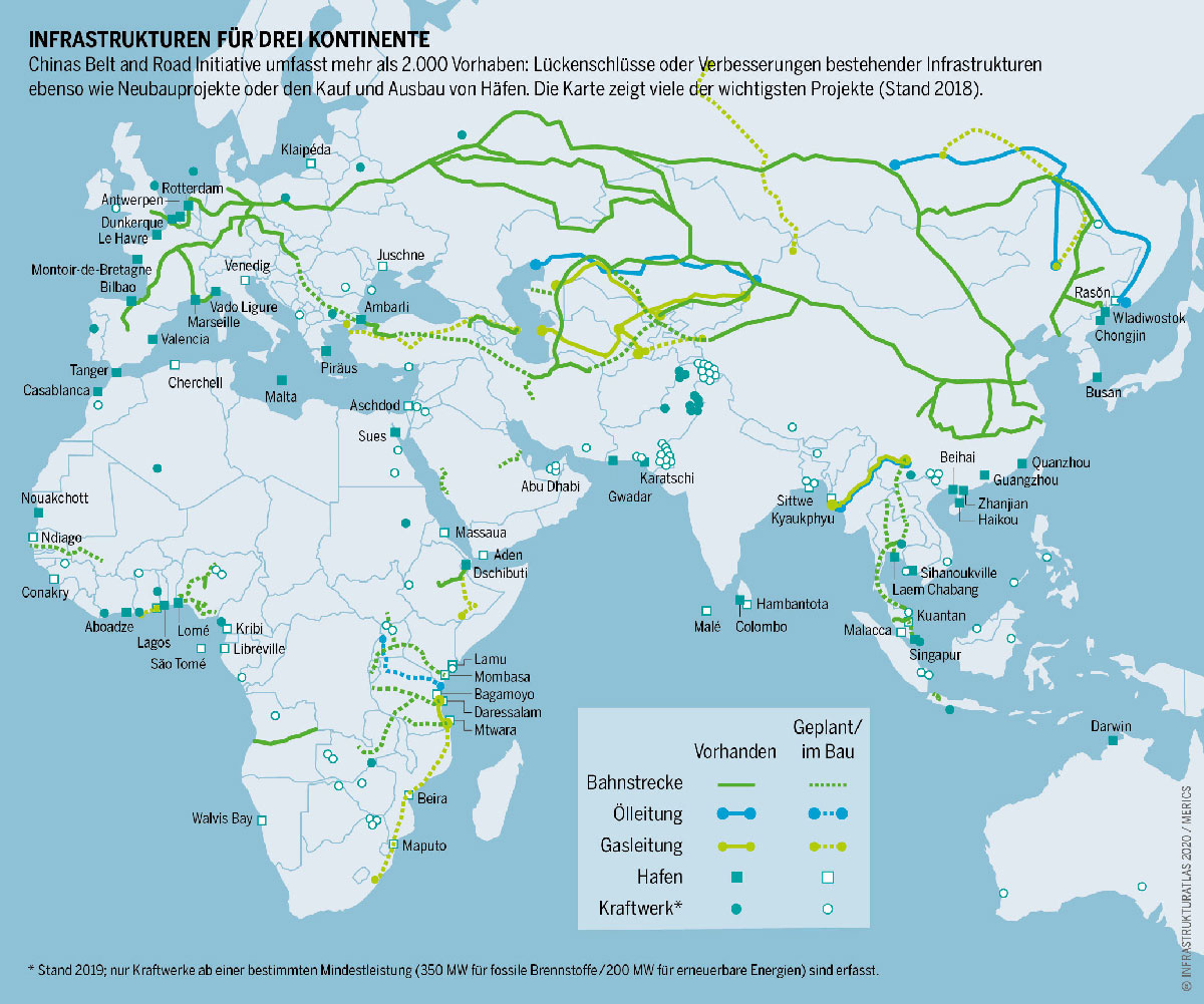 221001 China Belt Road Initiative Landkarte Projekte 2018 - Aufstiegschance für die Unterdrückten - Der Umbau der Welt, Neue Seidenstraße, Uwe Behrens - Theorie & Geschichte