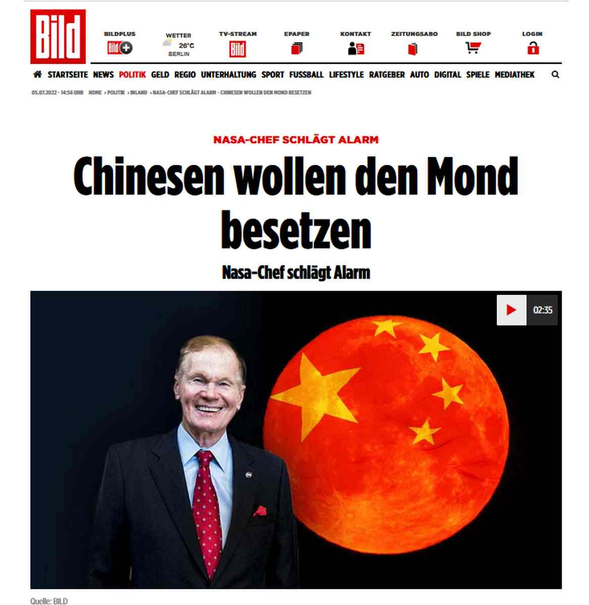 2709 Bild - Nasa-Chef Bill Nelson (79) - China, Kosmos, USA, Weltraum - Im Bild