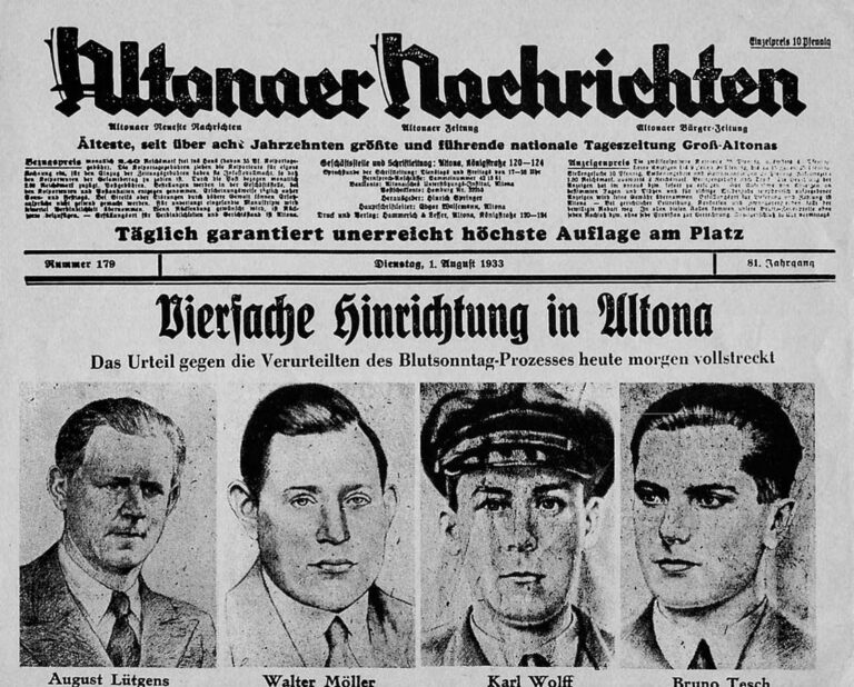 AltonaerBlutsonntag Tesch.3 Zeitungsseite 1930er Jahre - „Die antifaschistische Aktion in die Betriebe!“ - Antifaschismus - Antifaschismus