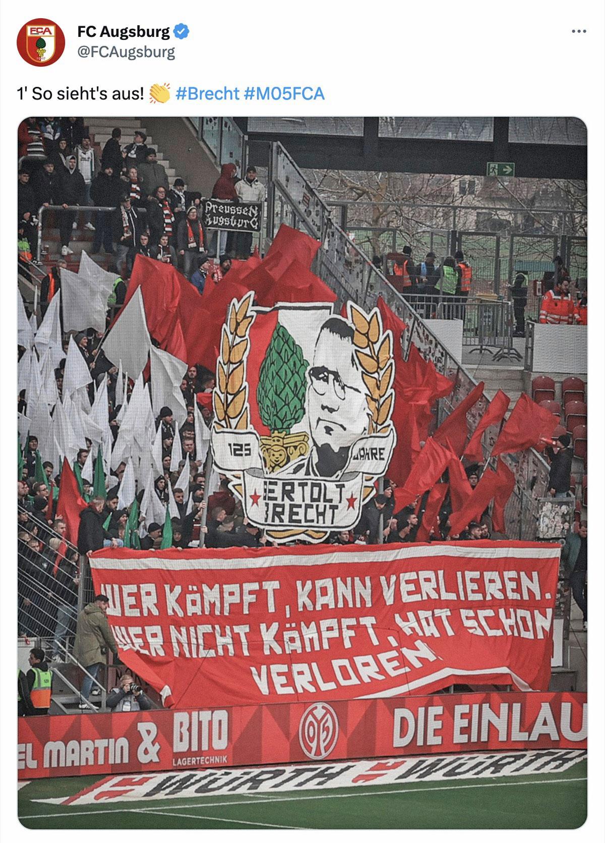 071501 FC Augsburg Screenshot Twitter WEB - Zweierlei Geburtstagsgrüße - Bert Brecht, FC Augsburg, UZ-Podcast - Aktion