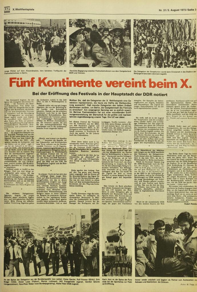 Fuenf Kontinente vereint - Fünf Kontinente vereint beim X. - 1973, Berlin, X. Weltfestspiele - Blog