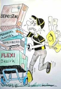 360302 Post FlyerKarikatur - Widerstand gegen „Flexi-Scheiße“ - Bummelstreik, Deutsche Post AG, Kassel - Wirtschaft & Soziales