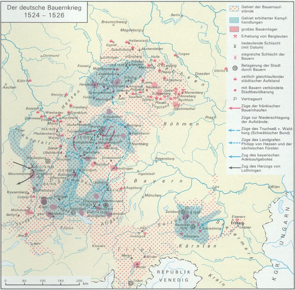12 13 Karte Der deutsche Bauernkrieg in Farbe Web Geraete - Fürstliche Rache - 500 Jahre Bauernkrieg, Friedrich Engels - Theorie & Geschichte