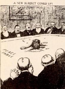 3812 13 Cartoon Bolschewismus - Das Geheimnis der Ohnmacht - antirussischer Hass, Arbeiterklasse, deutscher Imperialismus, Klassenherrschaft, Kriegsvorbereitungen, Propaganda, Referat, Ursula Vogt, USA - Hintergrund