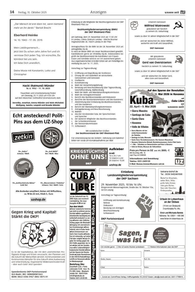 UZ 2025 44 Seite 14 - Anzeigen 2025-44 - Anzeigen - Aktion, Blog