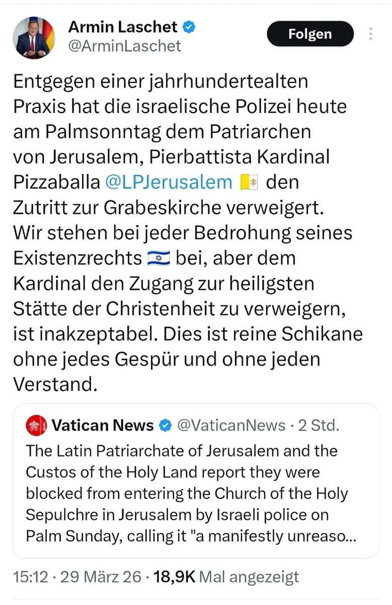 140901 Bild - Betreten der Grabeskirche gehindert - UZ vom 3. April 2026 - UZ vom 3. April 2026