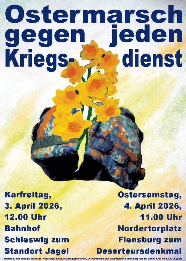 Freiwillige Selbst„kontrolle“ - Bundeswehr, DFG-VK, Fliegerhorst Schleswig, Jagel, Militarisierung, NATO, Ostermarsch 2026, Schleswig - Blog, Aktion 2026Ostermarschplakat - Freiwillige Selbst„kontrolle“ - Bundeswehr, DFG-VK, Fliegerhorst Schleswig, Jagel, Militarisierung, NATO, Ostermarsch 2026, Schleswig - Blog, Aktion
