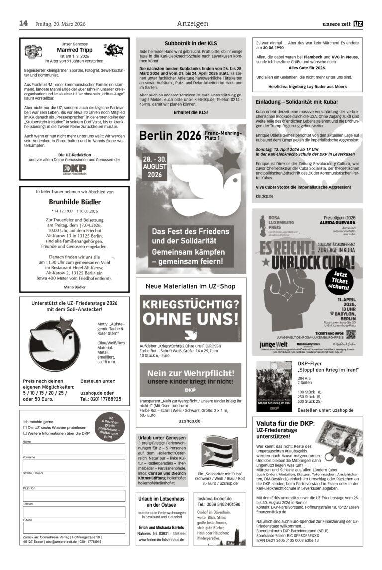 UZ 2026 12 Seite 14 - Anzeigen 2026-12 - Anzeigen - Die letzte Seite