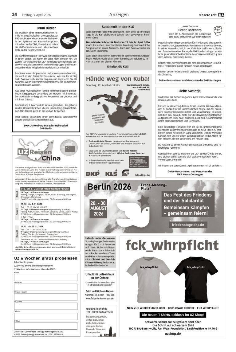 UZ 2026 14 Seite 14 - Anzeigen 2026-14 - Anzeigen - Blog, Aktion