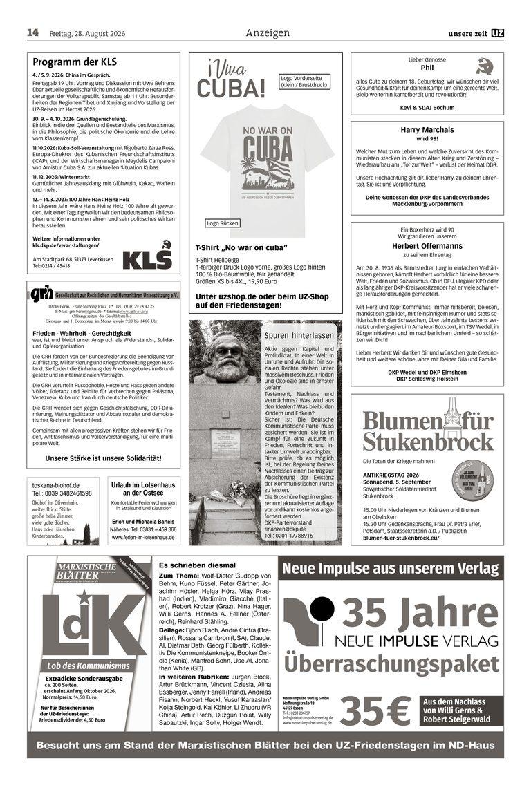 UZ 2026 35 Seite 14 - Anzeigen 2026-35 - Anzeigen - Wirtschaft & Soziales