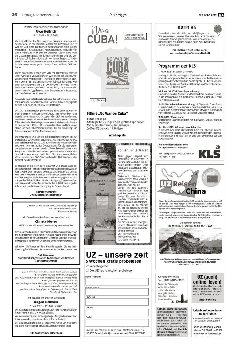 UZ 2026 36 Seite 14 - Anzeigen 2026-36 - Anzeigen - Die letzte Seite